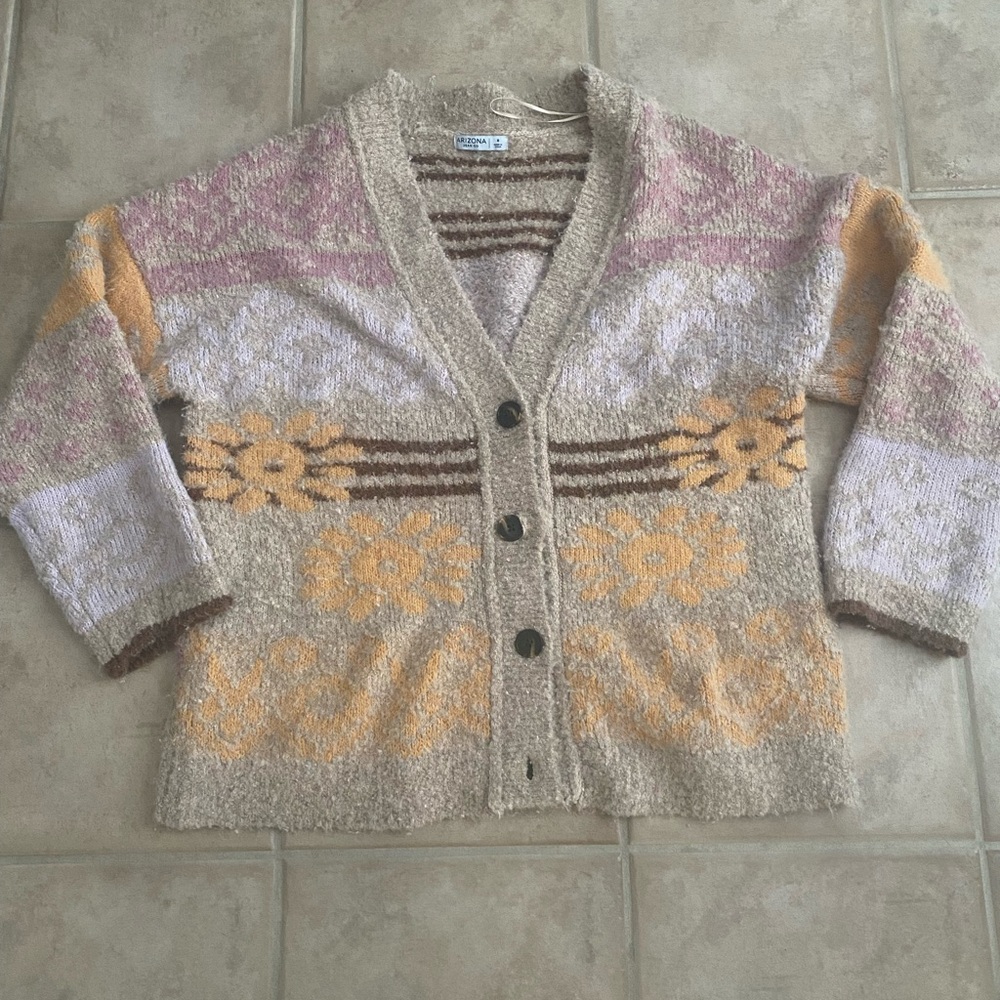 Arizona Jean Company Cream and Pink Cardigan